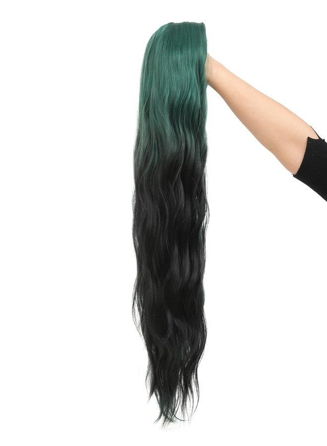 Swiking Green and Black Long Wigs for Women Curly Wave Natural Ombre Green Synthetic Fibre Soft Hair Wigs for Party Cosplay Halloween - Image 4